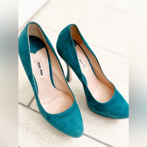 Miu Miu - Suede Heels/Pumps in Teal - size 38.5 - Very Good Condition - Picture 8 of 10
